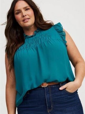 torrid Sleeveless Smocked Ruffle Neck Top